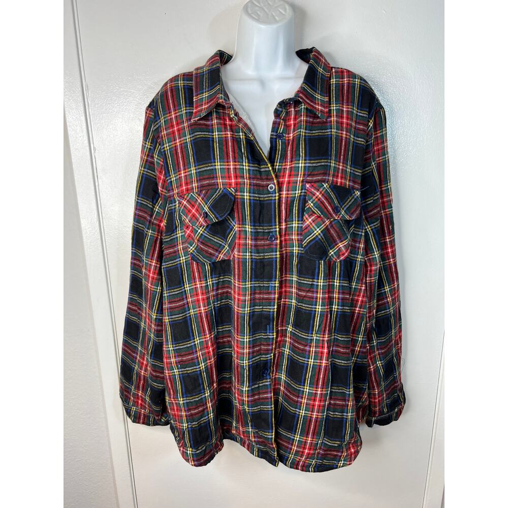 e.Luna Women's Fuzzy Soft Lined Flannel Shirt Black/Red Plaid NEW ~ Size 3X
